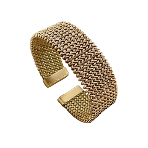 18K Gold Plated Wide Stainless Steel Bracelet for Women – Waterproof & Colorfast
