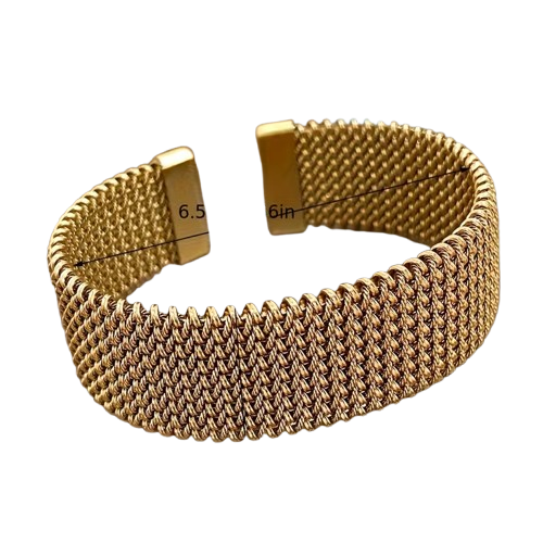 18K Gold Plated Wide Stainless Steel Bracelet for Women – Waterproof & Colorfast