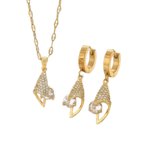 3PCS 18K Gold Plated Geometric Heart Earrings Set with Cubic Zirconia – Romantic Fashion Jewellery